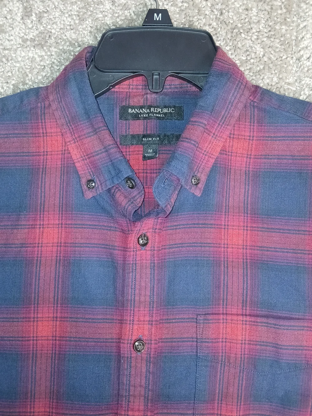 Banana Republic red blue plaid Luxe‎ Flannel Slim Fit Size Medium Cotton